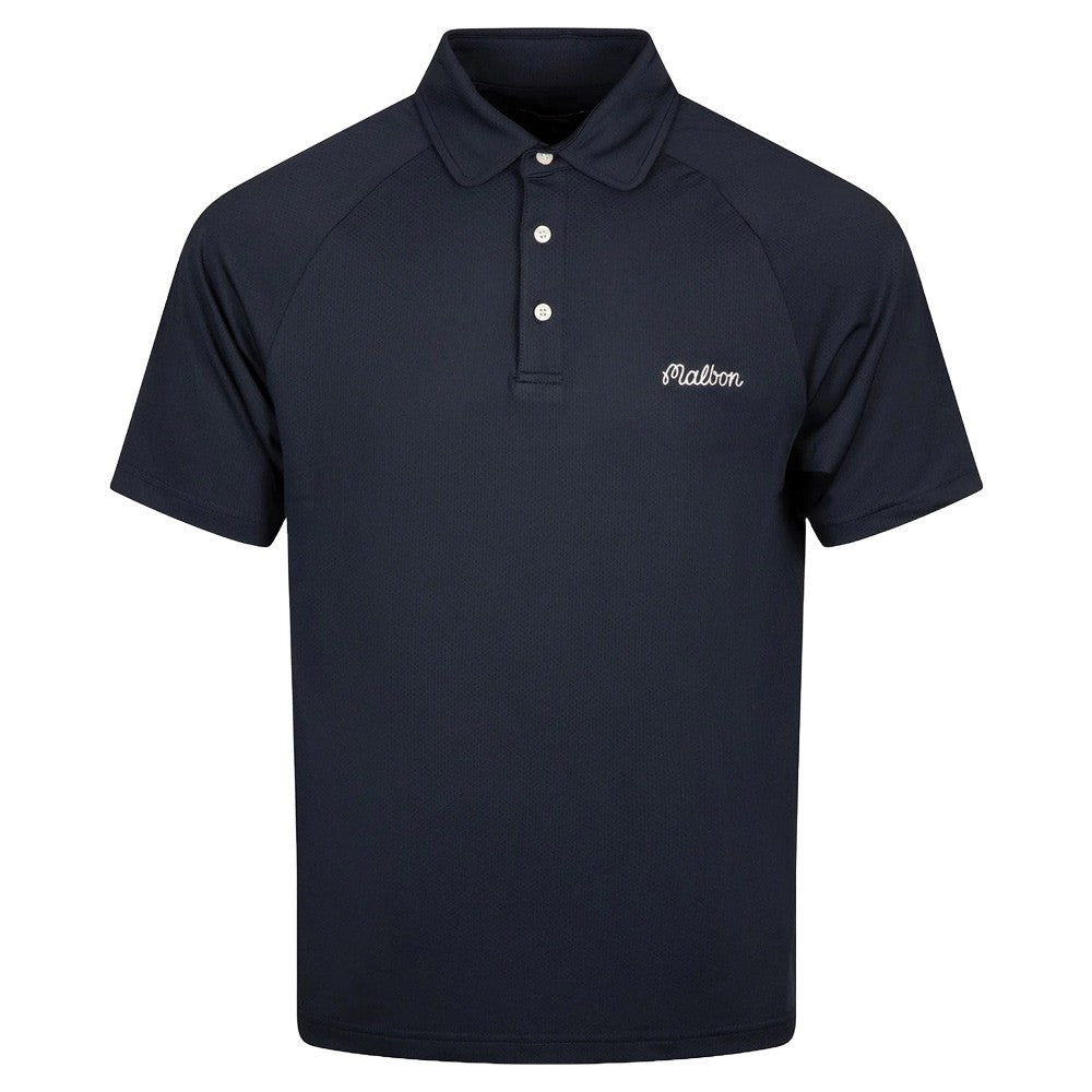 Malbon Evergreen Raglan Sleeve Mesh Golf Polo Navy - FW24 Men
