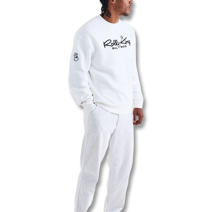 Malbon Roll King Crew Fleece Golf Sweater White - FW24