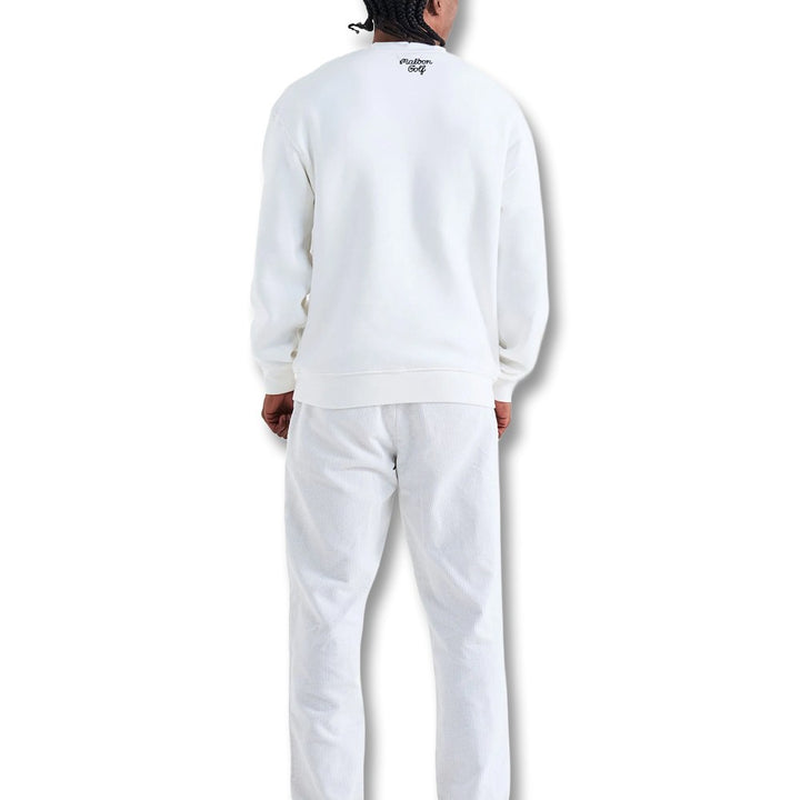 Malbon Roll King Crew Fleece Golf Sweater White - FW24