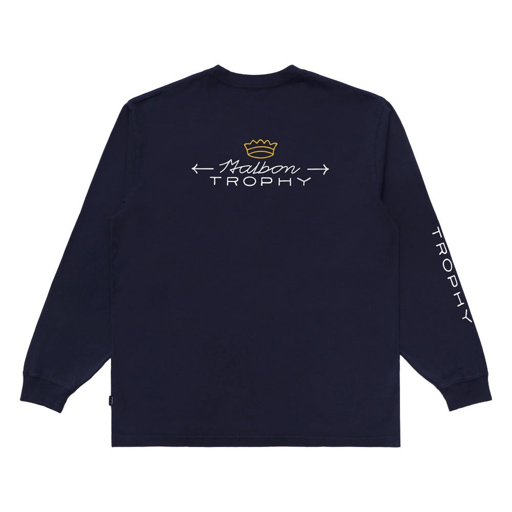 Malbon Trophy Longsleeve Round-neck Golf T-Shirt Navy - FW24 Men