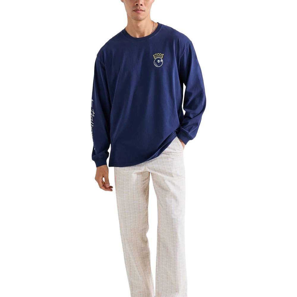 Malbon Trophy Longsleeve Round-neck Golf T-Shirt Navy - FW24 Men