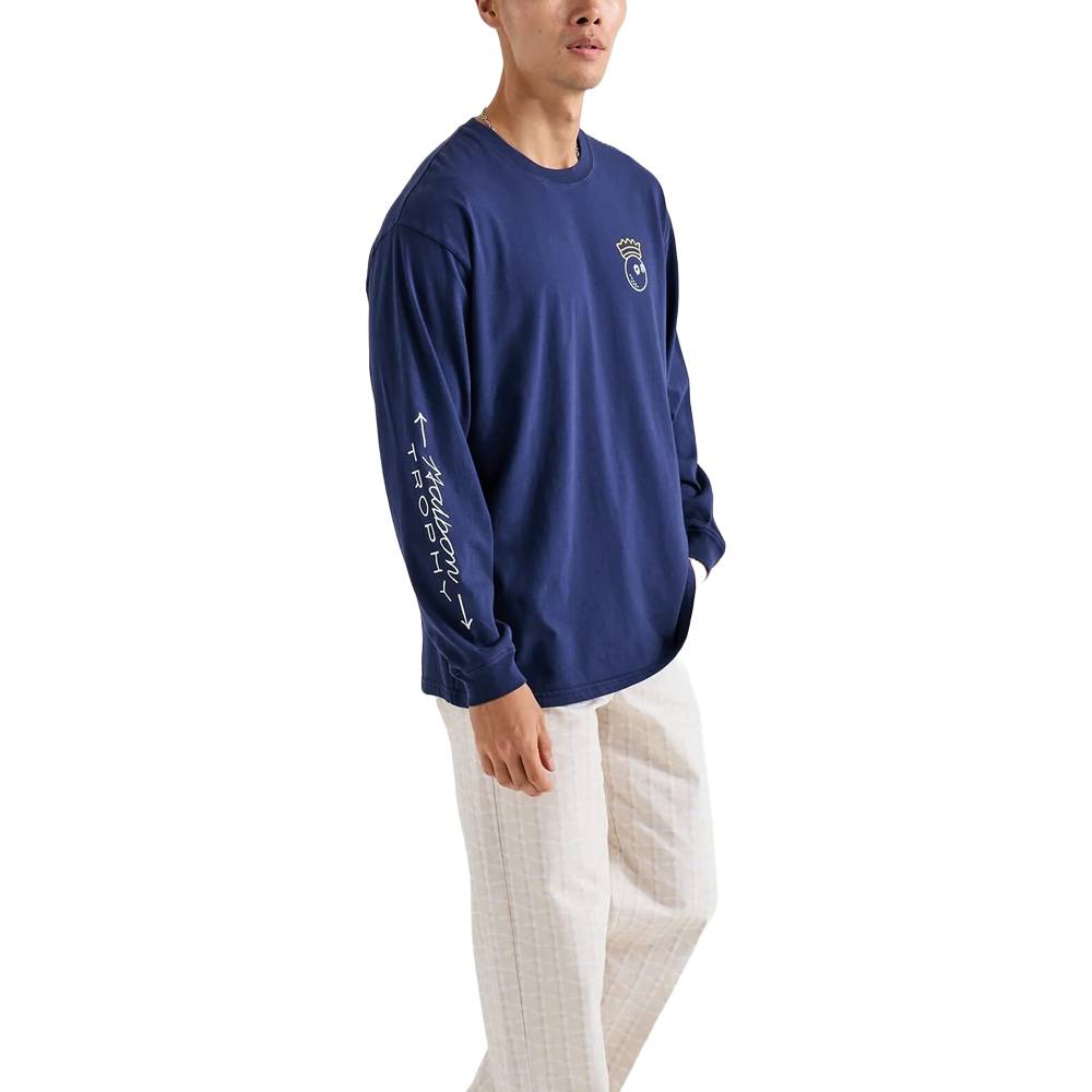 Malbon Trophy Longsleeve Round-neck Golf T-Shirt Navy - FW24 Men