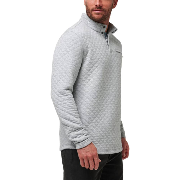 TravisMathew Transatlantic Q Zip Golf Pullover Heather Light Gray - FW23