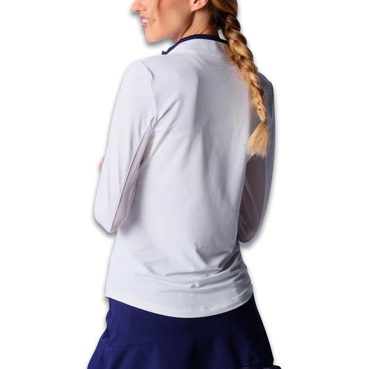 G Lifestyle Color Block Trim Q Zip Golf Pullover White/True Navy - SS25 Women