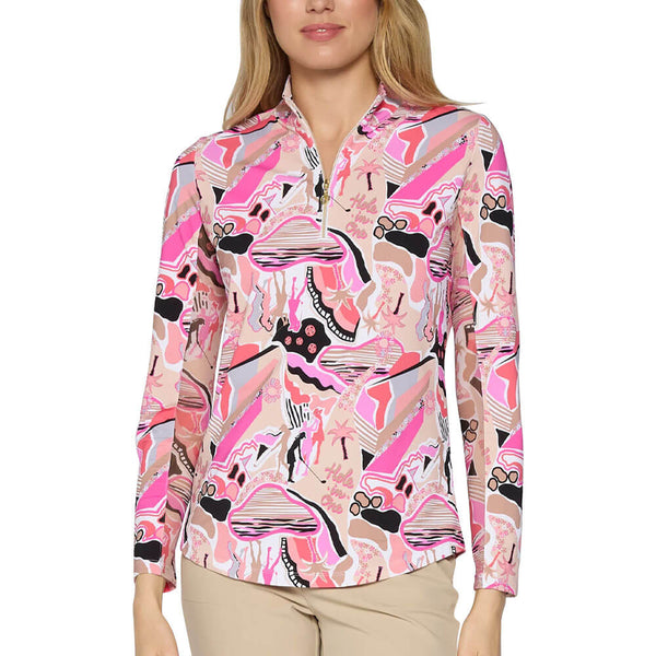 G Lifestyle Q Zip Sun Protection Golf Pullover Beige Golfer - SS25 Women