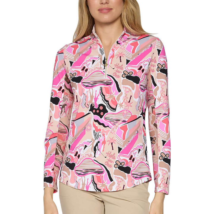 G Lifestyle Q Zip Sun Protection Golf Pullover Beige Golfer - SS25 Women