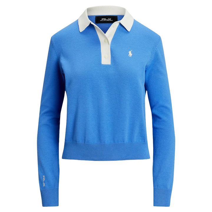Ralph Lauren 4-Button Placket Cotton Blend Golf Polo (Dual Branded) Summer Blue/Ceramic White - SP25 Women