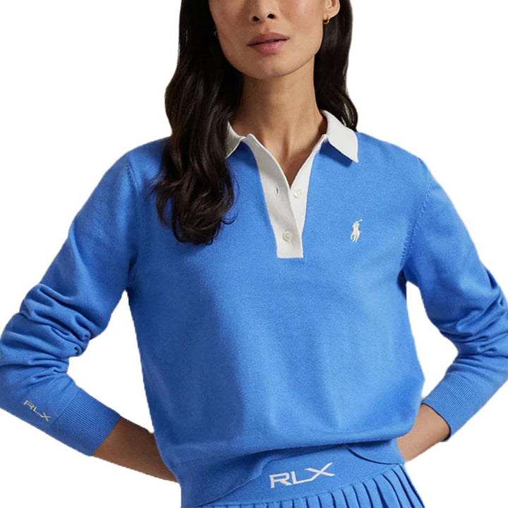 Ralph Lauren 4-Button Placket Cotton Blend Golf Polo (Dual Branded) Summer Blue/Ceramic White - SP25 Women