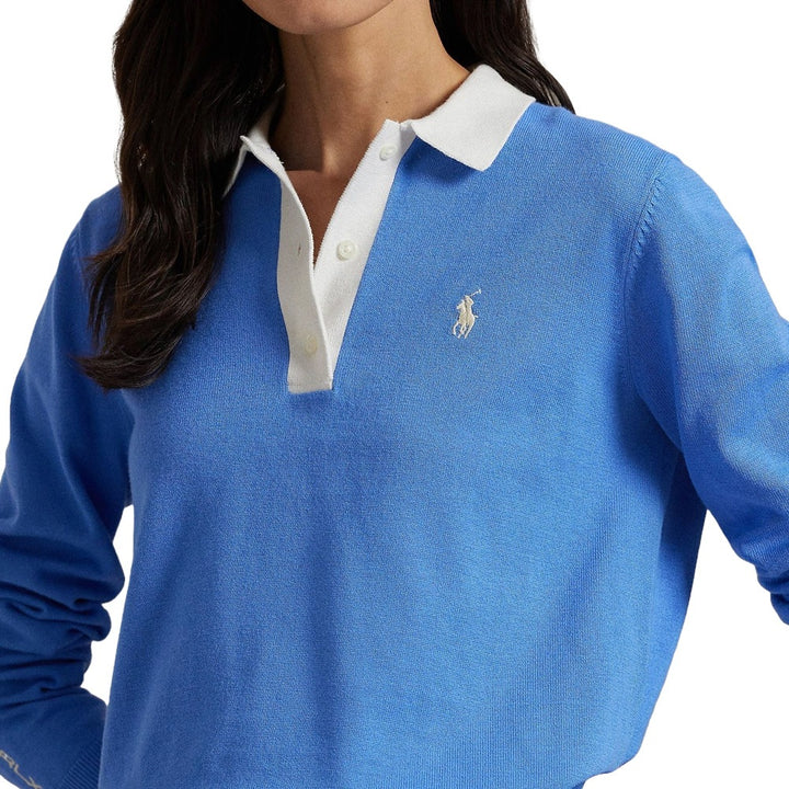 Ralph Lauren 4-Button Placket Cotton Blend Golf Polo (Dual Branded) Summer Blue/Ceramic White - SP25 Women