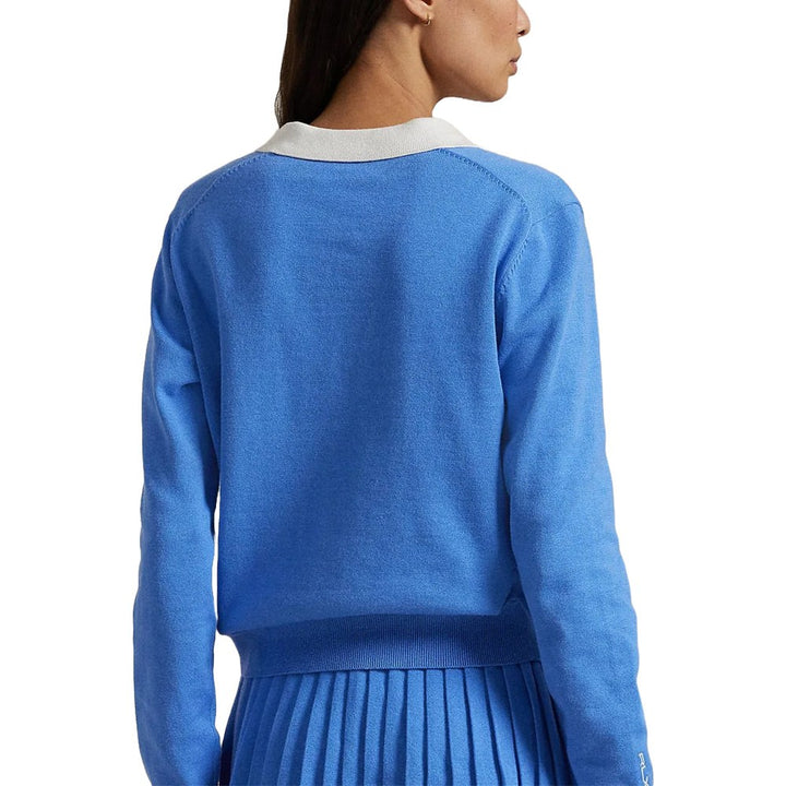 Ralph Lauren 4-Button Placket Cotton Blend Golf Polo (Dual Branded) Summer Blue/Ceramic White - SP25 Women