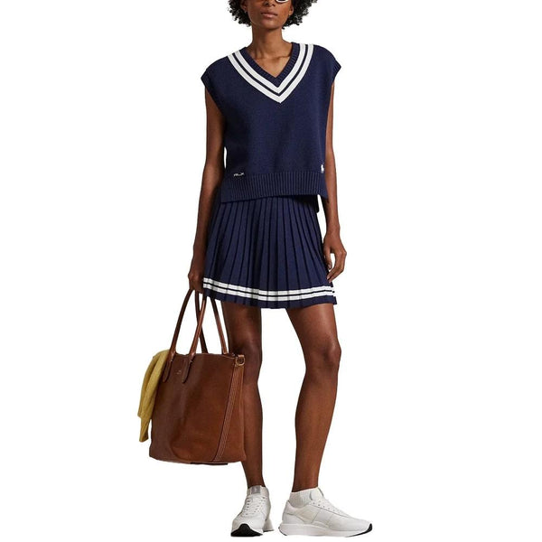 Ralph Lauren Cotton Blend Cricket V-Neck Sweater Golf Vest Refined Navy/Ceramic White - SP25 Women