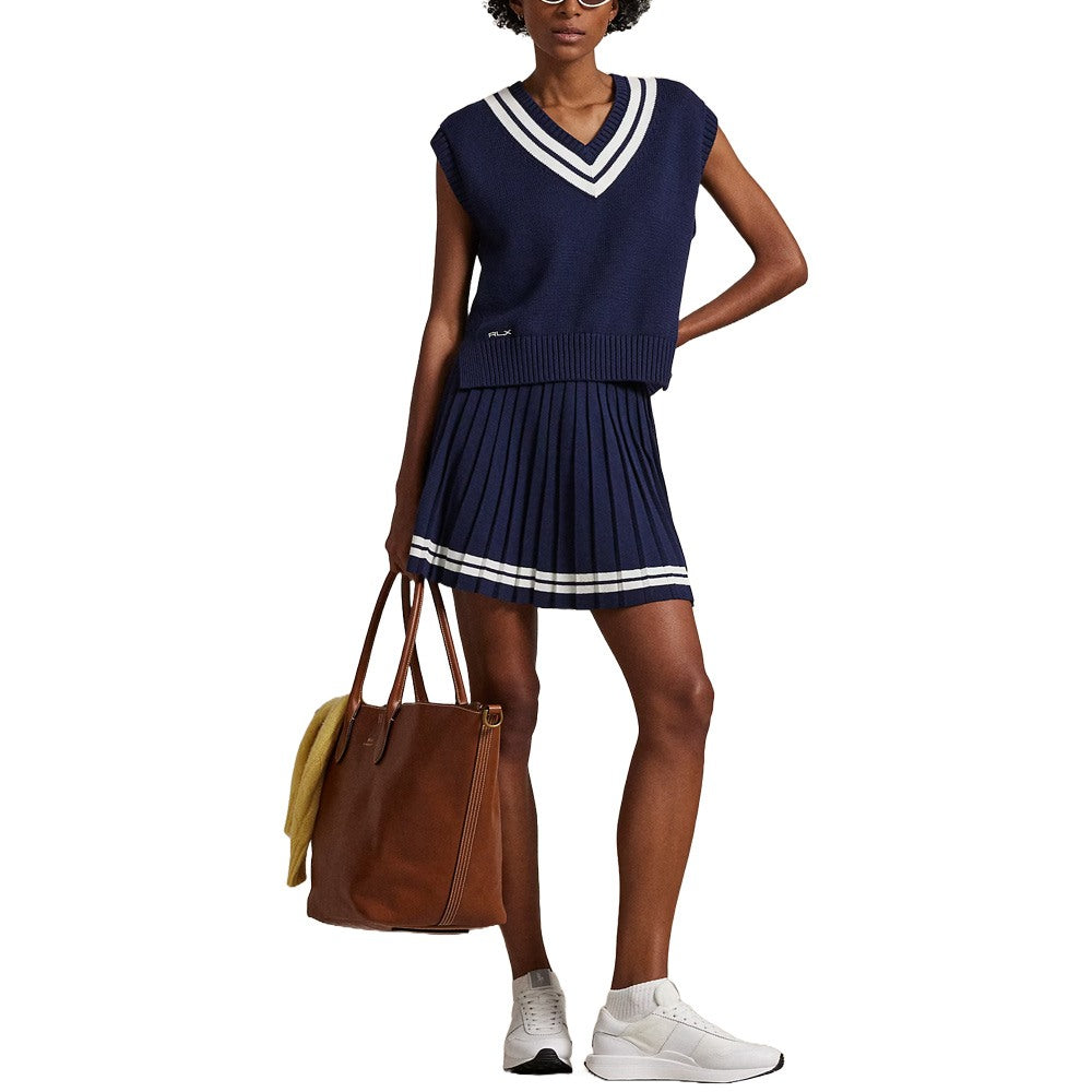 Ralph Lauren Cotton Blend Pleated Cricket Golf Skort Refined Navy/Ceramic White - SP25 Women