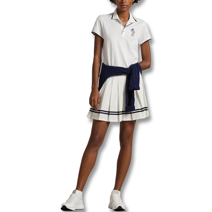 Ralph Lauren 4-Way Stretch High Waisted Pleated A-Line 16" Golf Skort Ceramic White/Refined Navy - SP25 Women