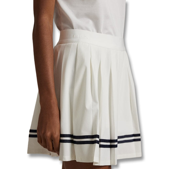 Ralph Lauren 4-Way Stretch High Waisted Pleated A-Line 16" Golf Skort Ceramic White/Refined Navy - SP25 Women