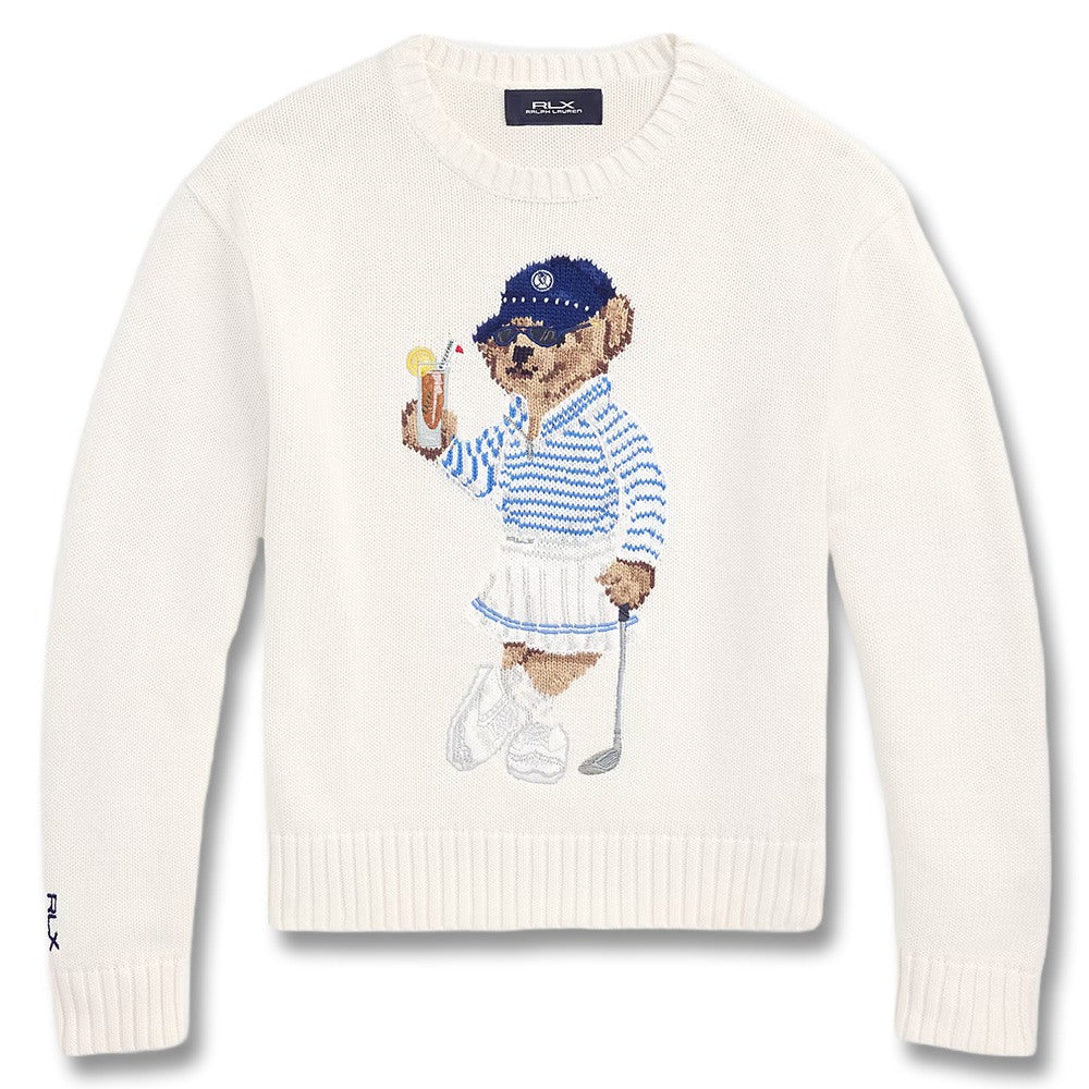Ralph Lauren Cotton Blend Novelty Bear Performance Golf Sweater White Splash Multi - SP25 Women