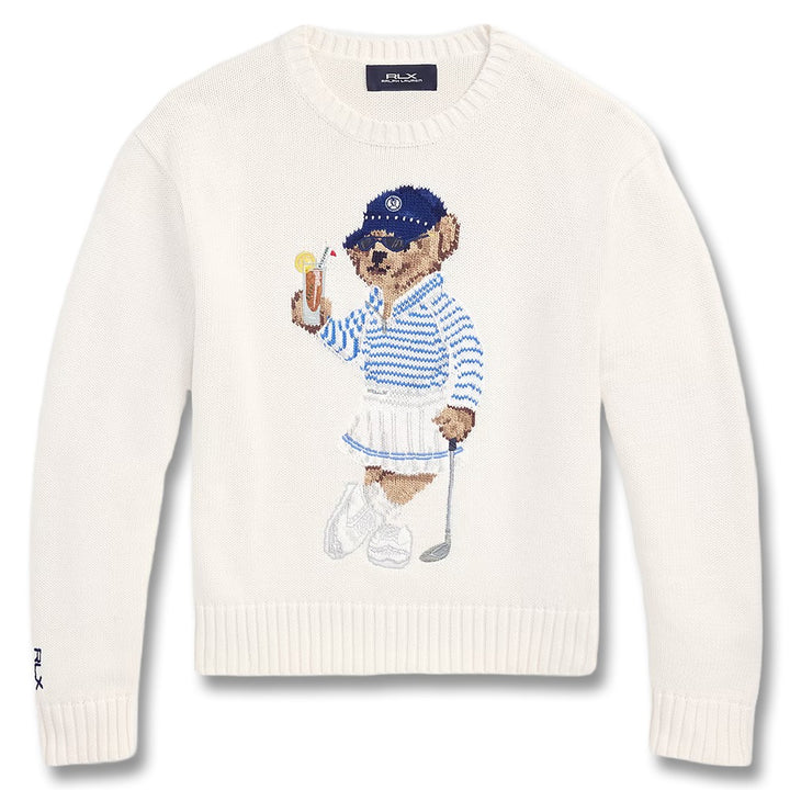 Ralph Lauren Cotton Blend Novelty Bear Performance Golf Sweater White Splash Multi - SP25 Women