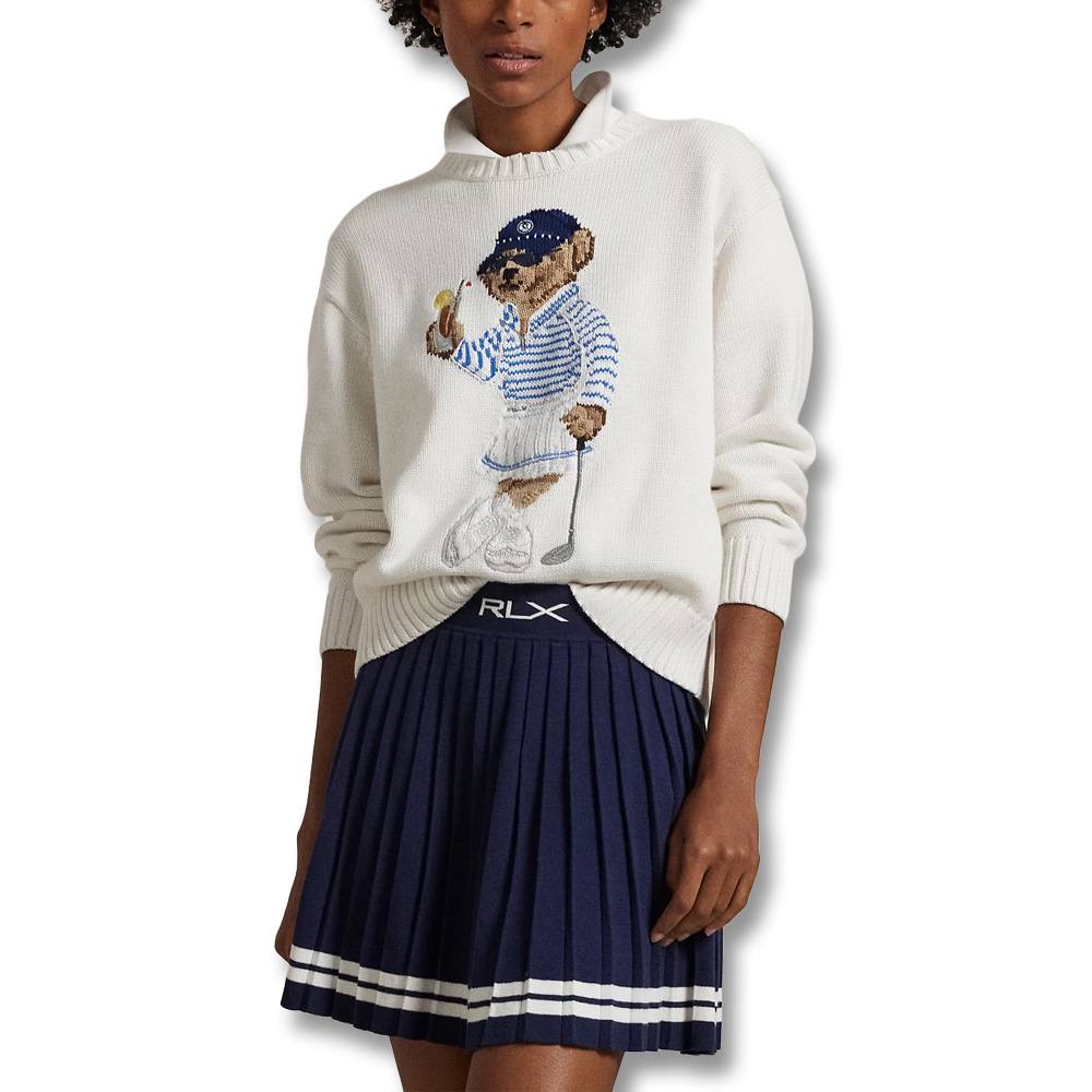 Ralph Lauren Cotton Blend Novelty Bear Performance Golf Sweater White Splash Multi - SP25 Women