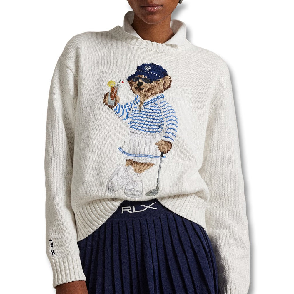 Ralph Lauren Cotton Blend Novelty Bear Performance Golf Sweater White Splash Multi - SP25 Women