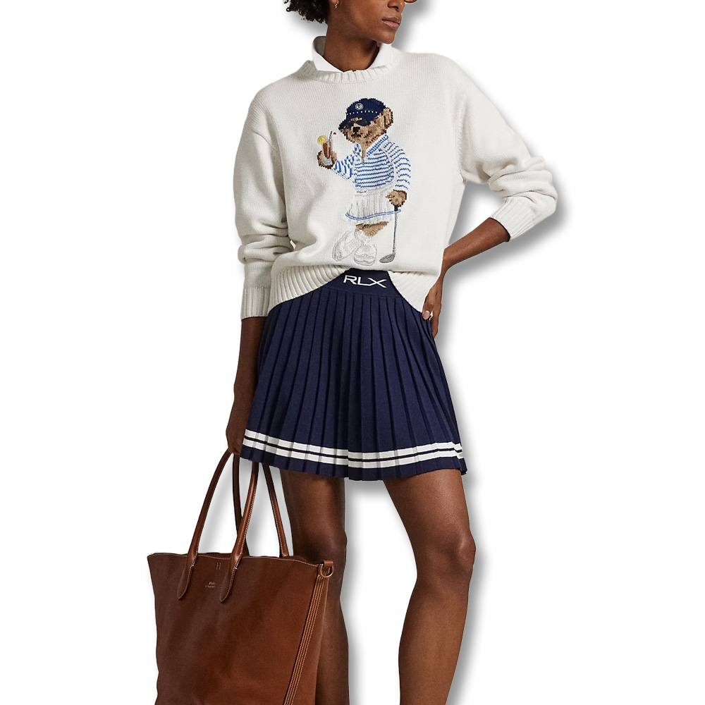 Ralph Lauren Cotton Blend Novelty Bear Performance Golf Sweater White Splash Multi - SP25 Women