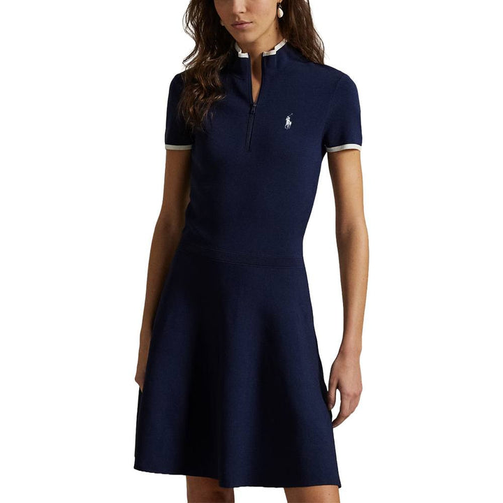 Ralph Lauren Viscose Blend Mock Neck Golf Dress Refined Navy/Ceramic White - SP25 Women