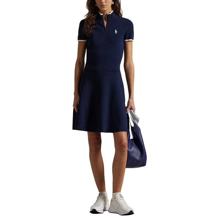 Ralph Lauren Viscose Blend Mock Neck Golf Dress Refined Navy/Ceramic White - SP25 Women