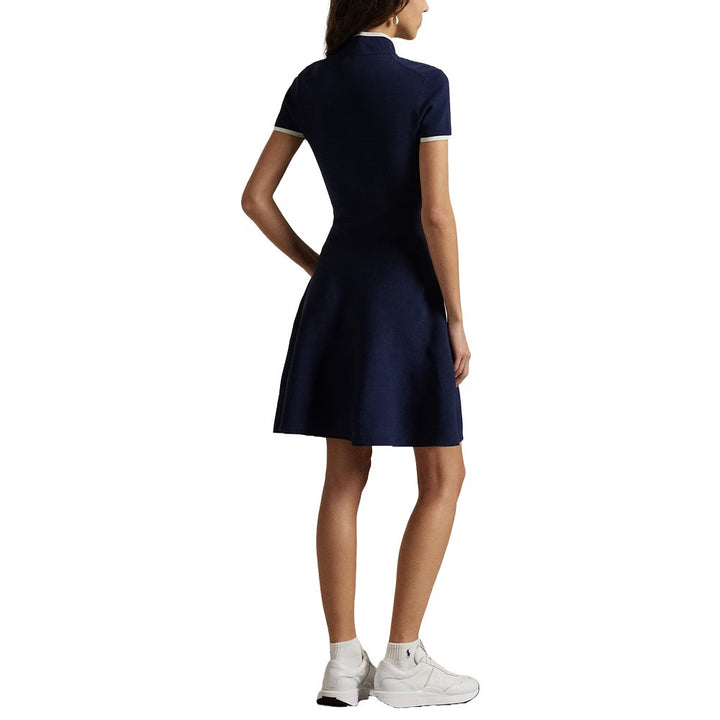Ralph Lauren Viscose Blend Mock Neck Golf Dress Refined Navy/Ceramic White - SP25 Women