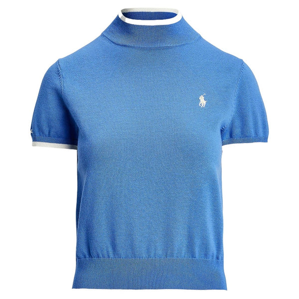 Ralph Lauren Cotton Blend Mock Neck Golf Sweater Summer Blue/Ceramic White - SP25 Women