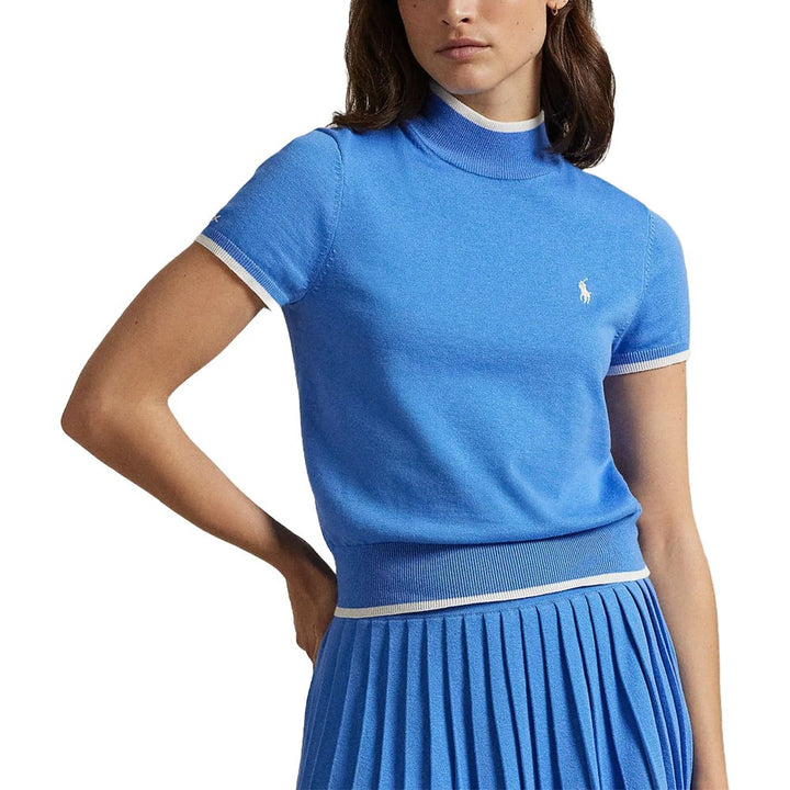 Ralph Lauren Cotton Blend Mock Neck Golf Sweater Summer Blue/Ceramic White - SP25 Women