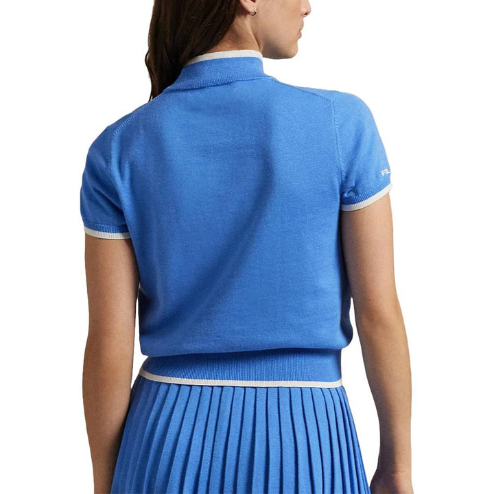 Ralph Lauren Cotton Blend Mock Neck Golf Sweater Summer Blue/Ceramic White - SP25 Women