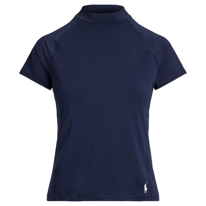 Ralph Lauren Recycled Peached Airflow Mock Neck Golf T-Shirt (Slim Fit ) Refined Navy - SP25 Women