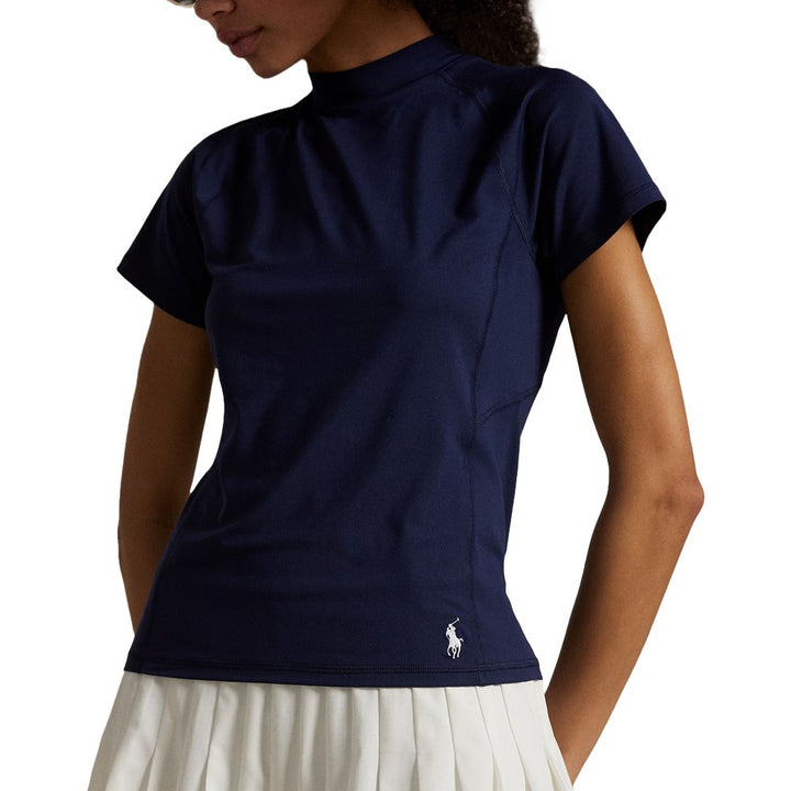 Ralph Lauren Recycled Peached Airflow Mock Neck Golf T-Shirt (Slim Fit ) Refined Navy - SP25 Women