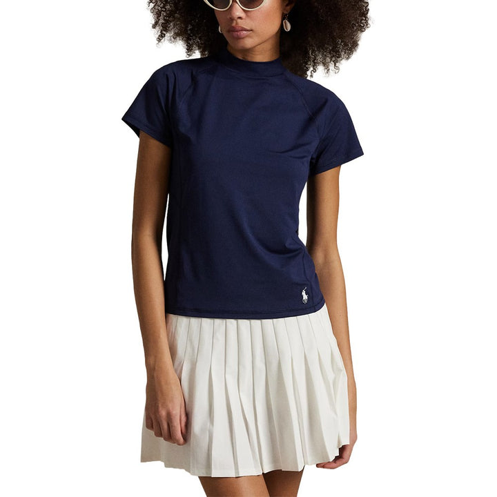 Ralph Lauren Recycled Peached Airflow Mock Neck Golf T-Shirt (Slim Fit ) Refined Navy - SP25 Women