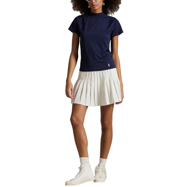 Ralph Lauren Recycled Peached Airflow Mock Neck Golf T-Shirt (Slim Fit ) Refined Navy - SP25 Women