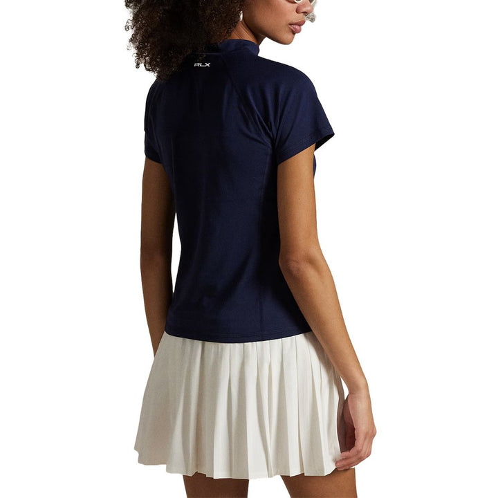 Ralph Lauren Recycled Peached Airflow Mock Neck Golf T-Shirt (Slim Fit ) Refined Navy - SP25 Women