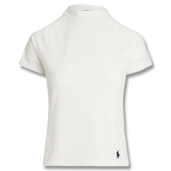 Ralph Lauren Recycled Peached Airflow Mock Neck Golf T-Shirt (Slim Fit ) Ceramic White - SP25 Women