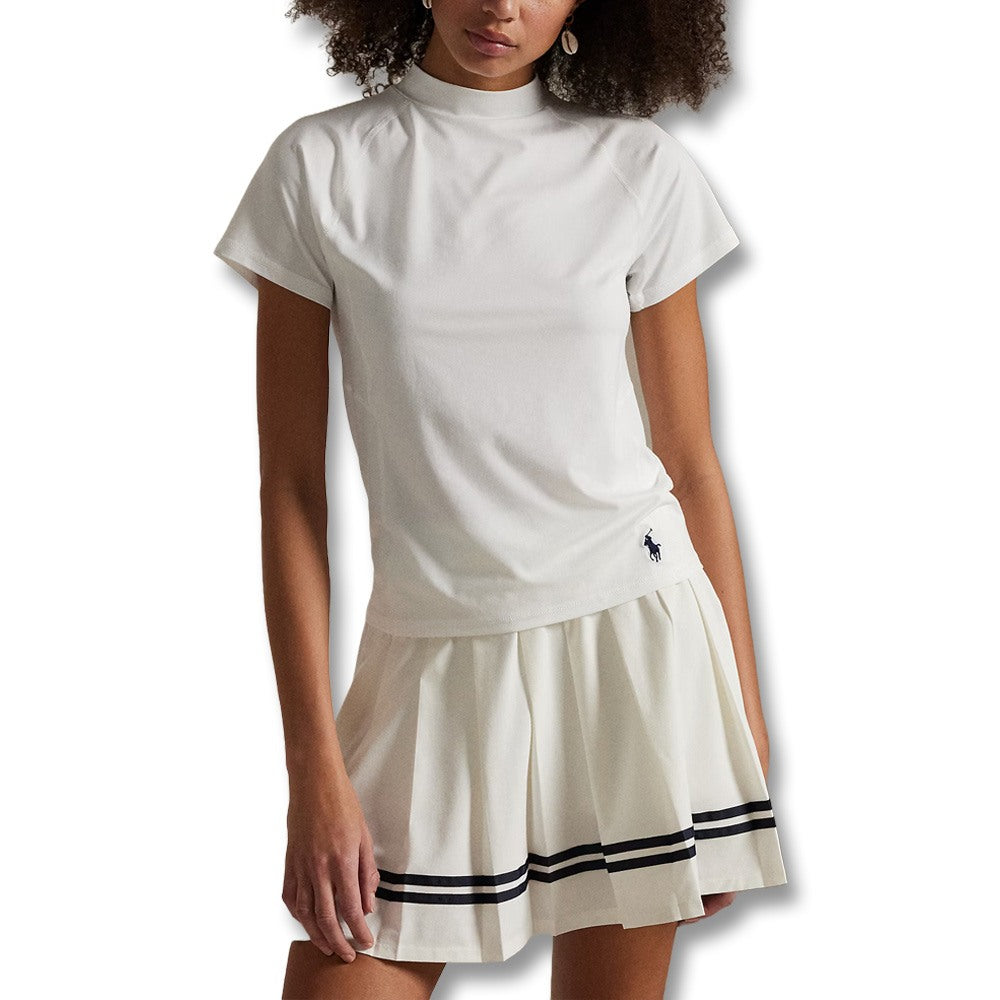 Ralph Lauren Recycled Peached Airflow Mock Neck Golf T-Shirt (Slim Fit ) Ceramic White - SP25 Women