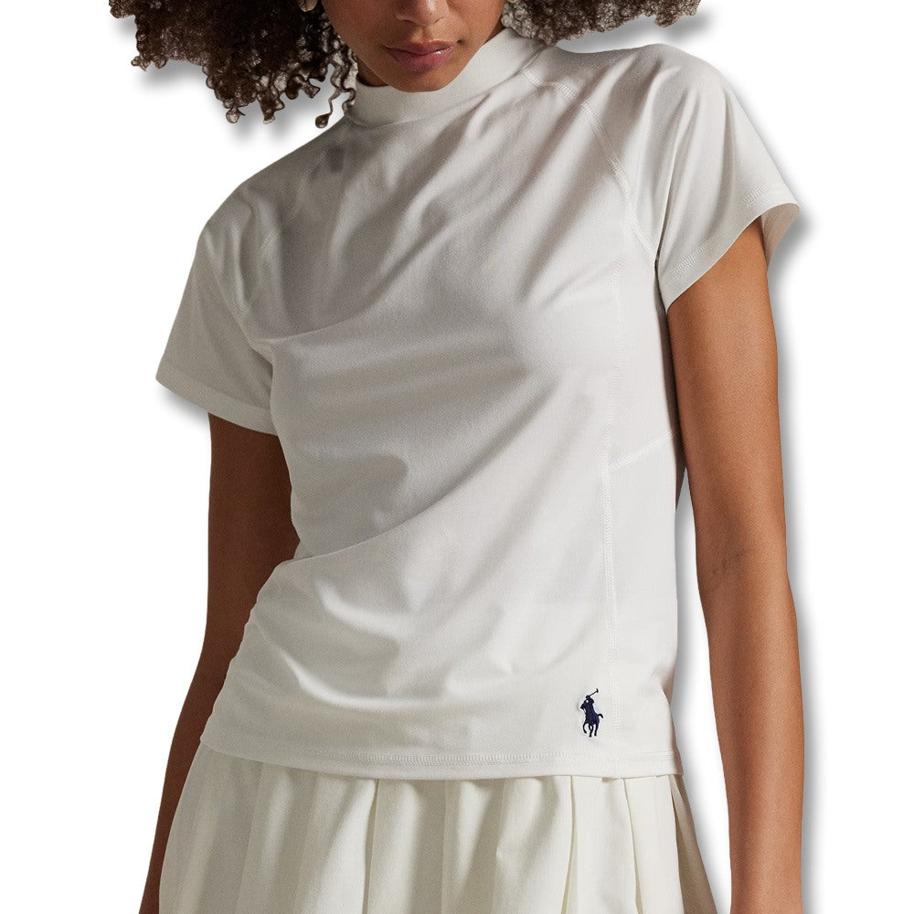 Ralph Lauren Recycled Peached Airflow Mock Neck Golf T-Shirt (Slim Fit ) Ceramic White - SP25 Women