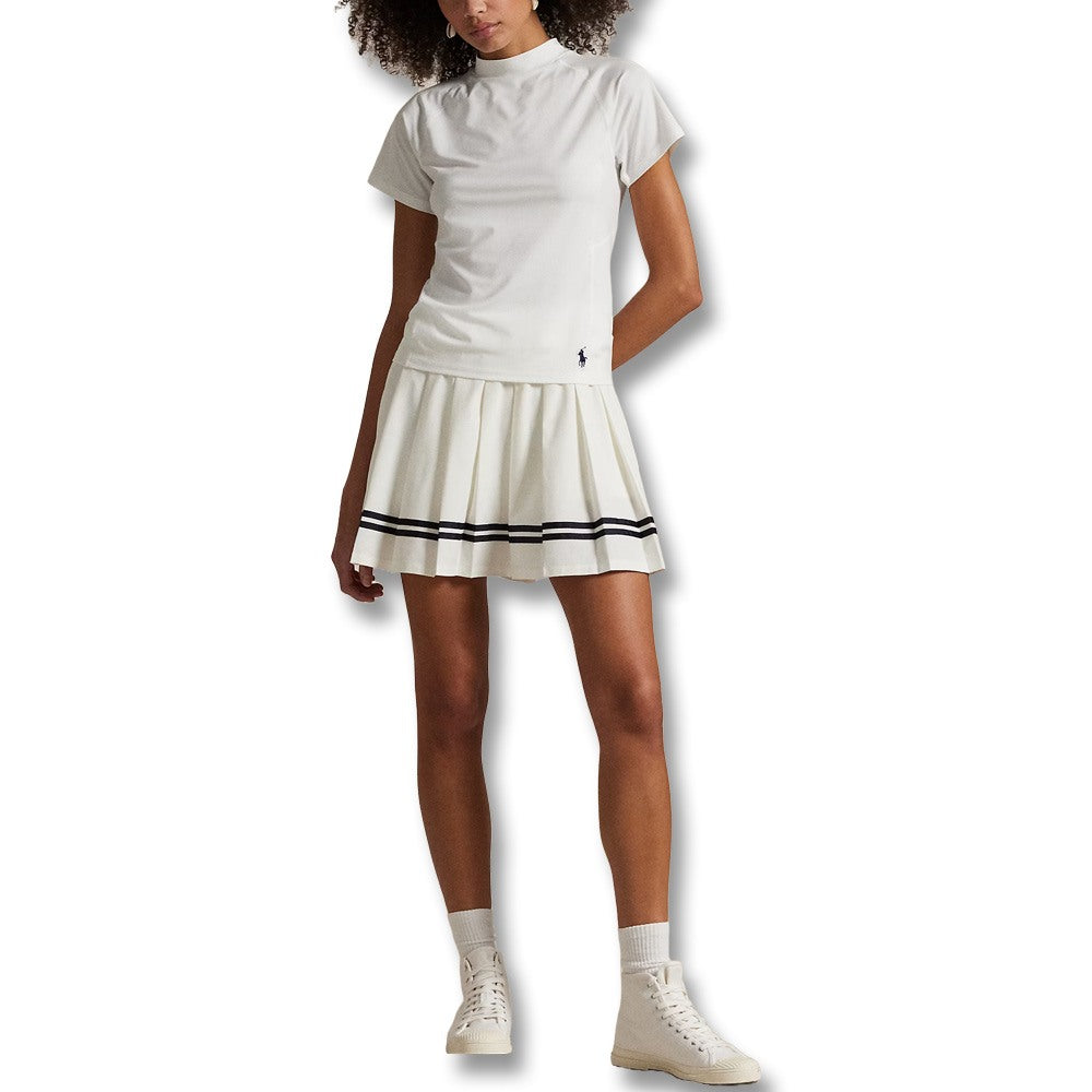 Ralph Lauren Recycled Peached Airflow Mock Neck Golf T-Shirt (Slim Fit ) Ceramic White - SP25 Women