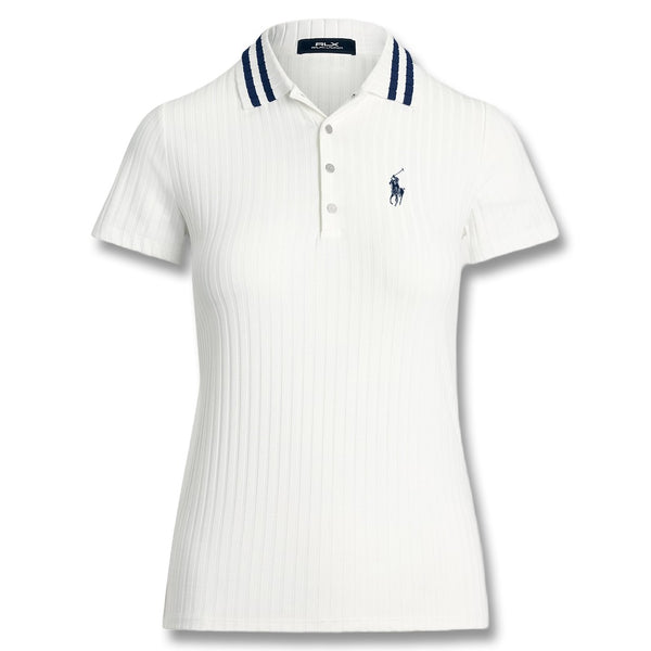 Ralph Lauren Drop Needle Rib Knit Golf Polo (Slim Fit) Ceramic White Multi - SP25 Women