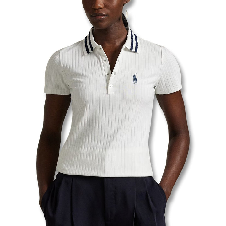 Ralph Lauren Drop Needle Rib Knit Golf Polo (Slim Fit) Ceramic White Multi - SP25 Women