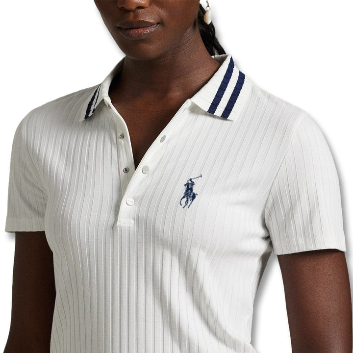 Ralph Lauren Drop Needle Rib Knit Golf Polo (Slim Fit) Ceramic White Multi - SP25 Women