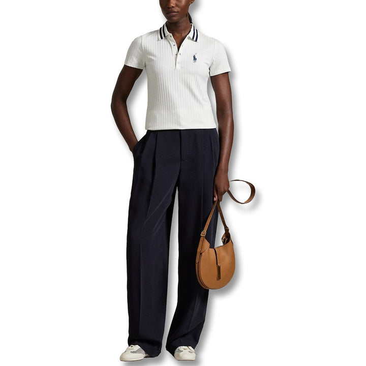 Ralph Lauren Drop Needle Rib Knit Golf Polo (Slim Fit) Ceramic White Multi - SP25 Women