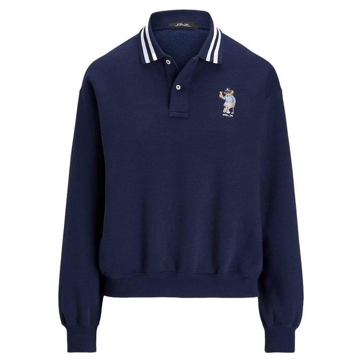 Ralph Lauren Winter Cashmere Touch Fleece Novelty Bear Collared Golf Pullover Refined Navy - SP25 Women