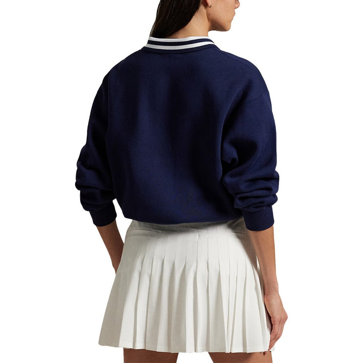 Ralph Lauren Winter Cashmere Touch Fleece Novelty Bear Collared Golf Pullover Refined Navy - SP25 Women