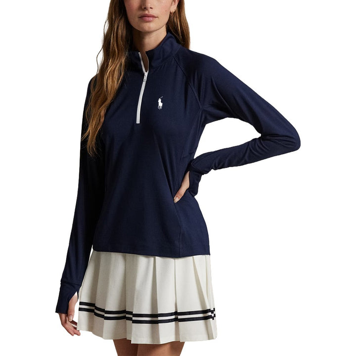 Ralph Lauren Stretch Peached Jersey UV 1/4 Zip Golf Pullover (Slim Fit) Refined Navy -SP25 Women