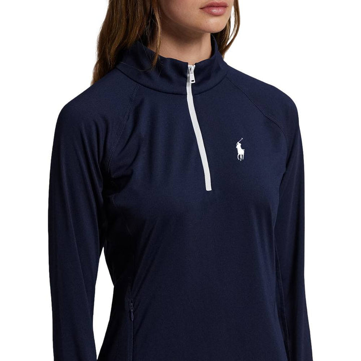 Ralph Lauren Stretch Peached Jersey UV 1/4 Zip Golf Pullover (Slim Fit) Refined Navy -SP25 Women