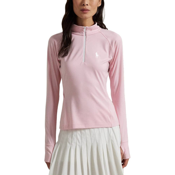 Ralph Lauren Stretch Peached Jersey UV 1/4 Zip Golf Pullover (Slim Fit) Garden Pink -SP25 Women