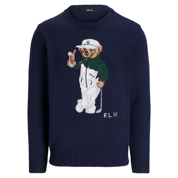 Ralph Lauren Cotton Coolmax Novelty Polo Bear Crewneck Golf Sweater Refined Navy - SP25