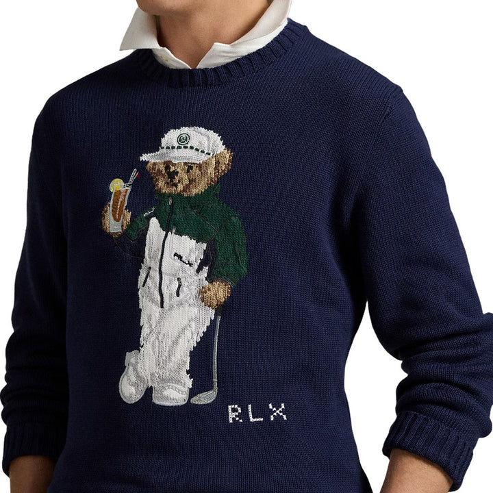 Ralph Lauren Cotton Coolmax Novelty Polo Bear Crewneck Golf Sweater Refined Navy - SP25