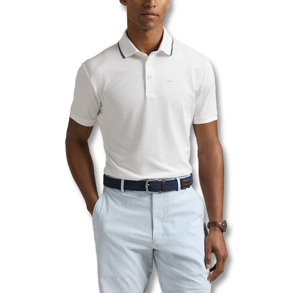 Ralph Lauren Air Tech Pique Knit w/Tipping Golf Polo (Tailored Fit) Ceramic White Multi - SP25 Men